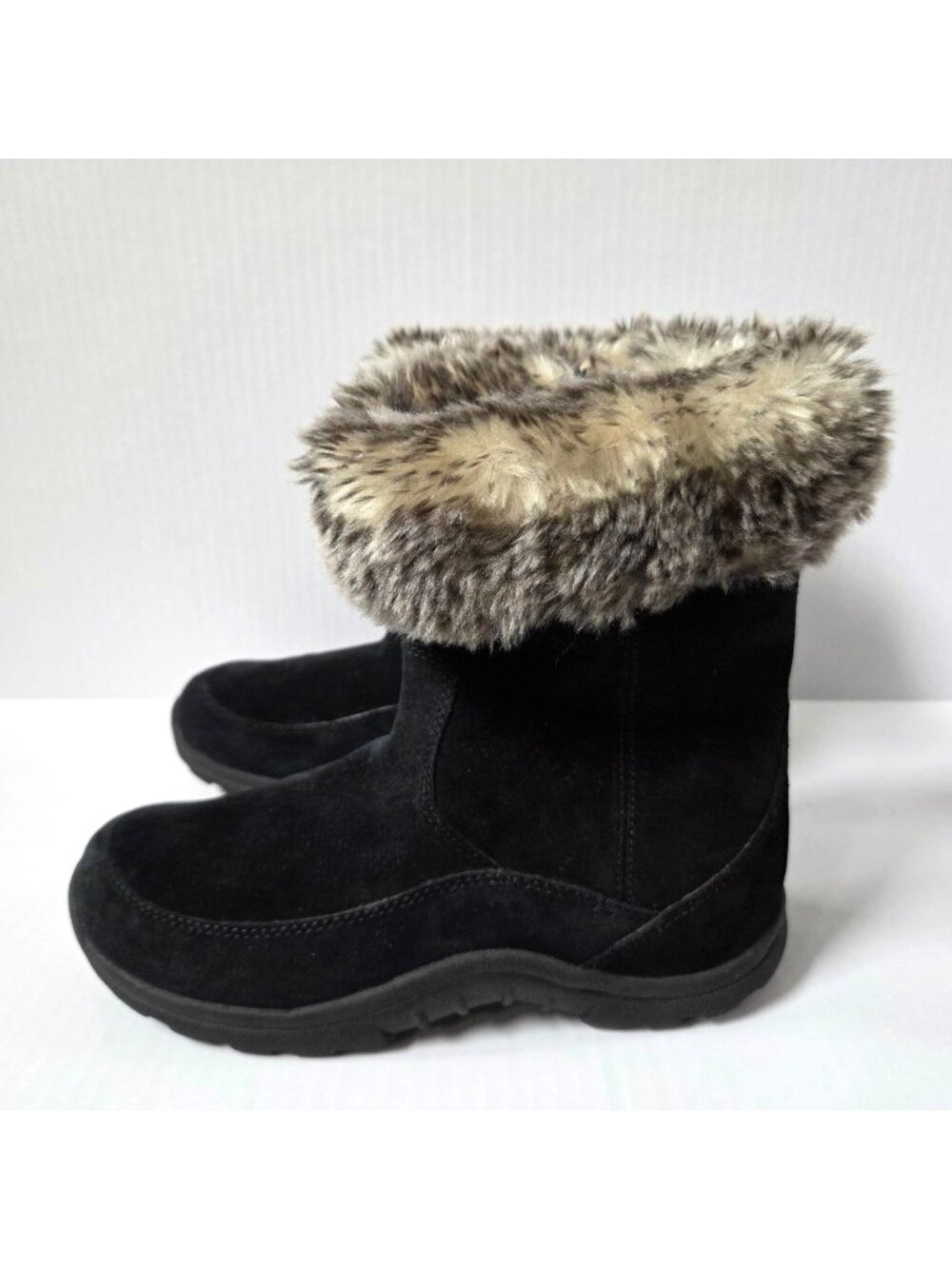LL Bean Boots Womens 8.5 Black Suede Faux Fur Lined Winter Booties Zip Up